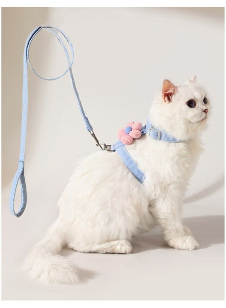 طقم حزام صدر للقطط قابل للتعديل مع مقود – حزام قطط ناعم مقاوم للهروب مزين بالزهور، مناسب للتنزه الخارجي للقطط والجراء والكلاب الصغيرة - Image 3